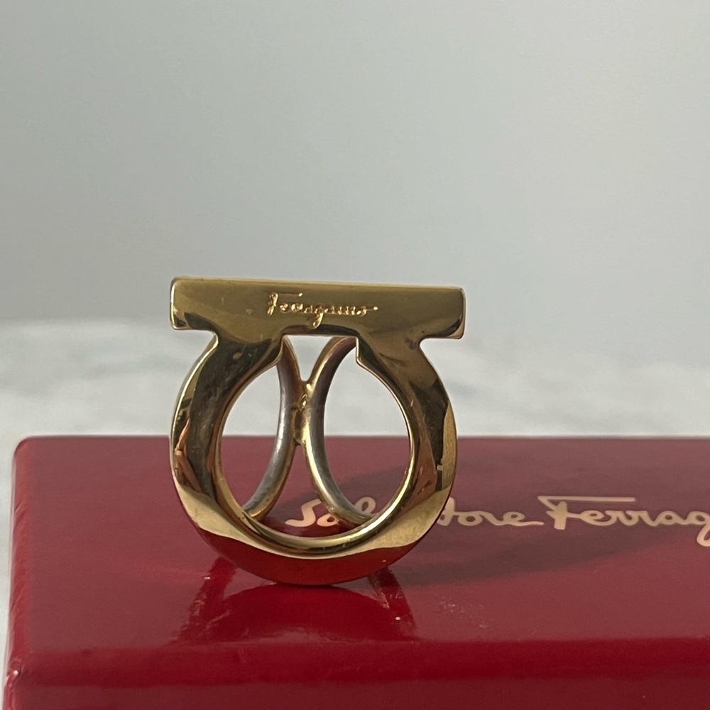 Ferragamo Gold Tone Gancini Scarf Ring